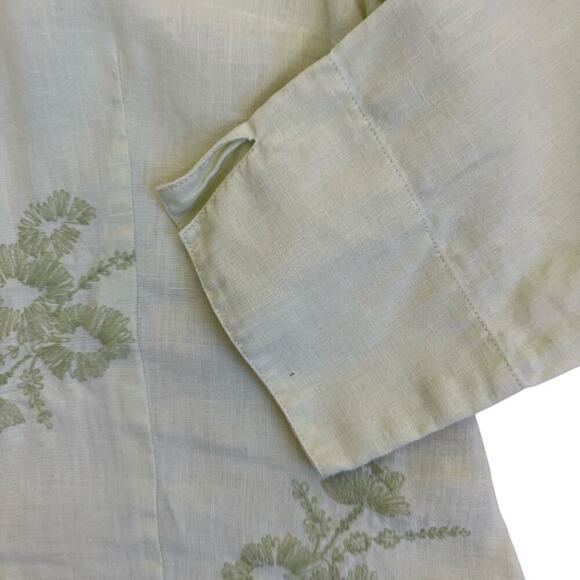 Madison Studio Vtg Y2K Linen Pastel Green Floral Embroidered Button Down Shirt 8 - Picture 9 of 16